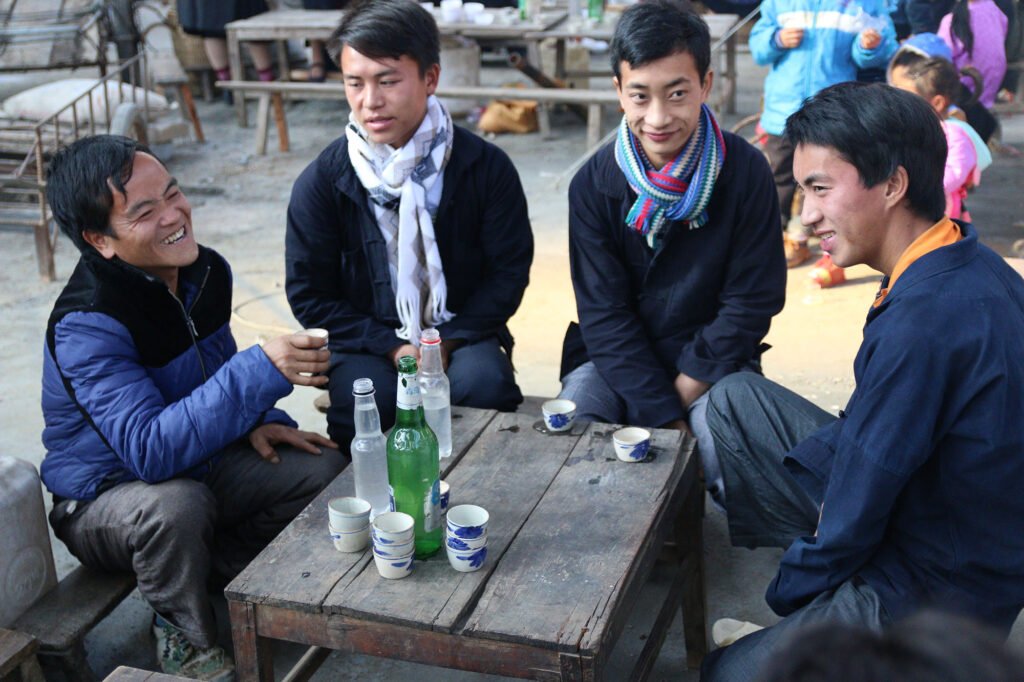 Local people socializing at the market.